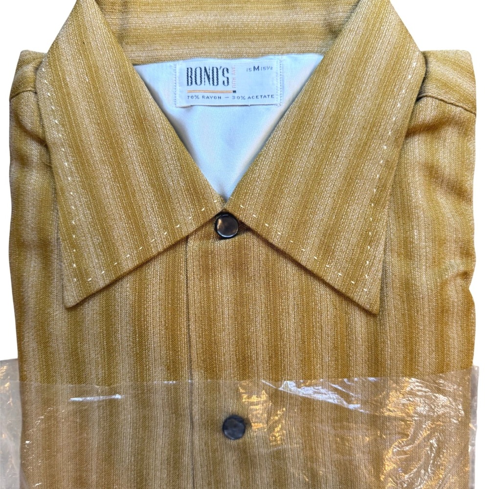 Vintage 70s Bond's Fifth Ave Button Up Shirt Size M 15-15.5 Mustard Rayon
